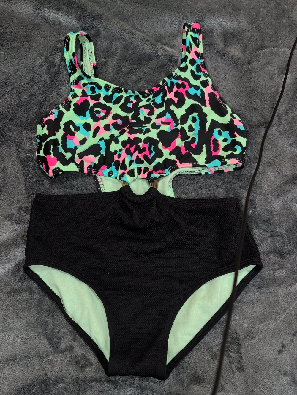 art class Neon Leopard Cutout One-Piece Swimsuit - Black, Mint, Pink, Aqua